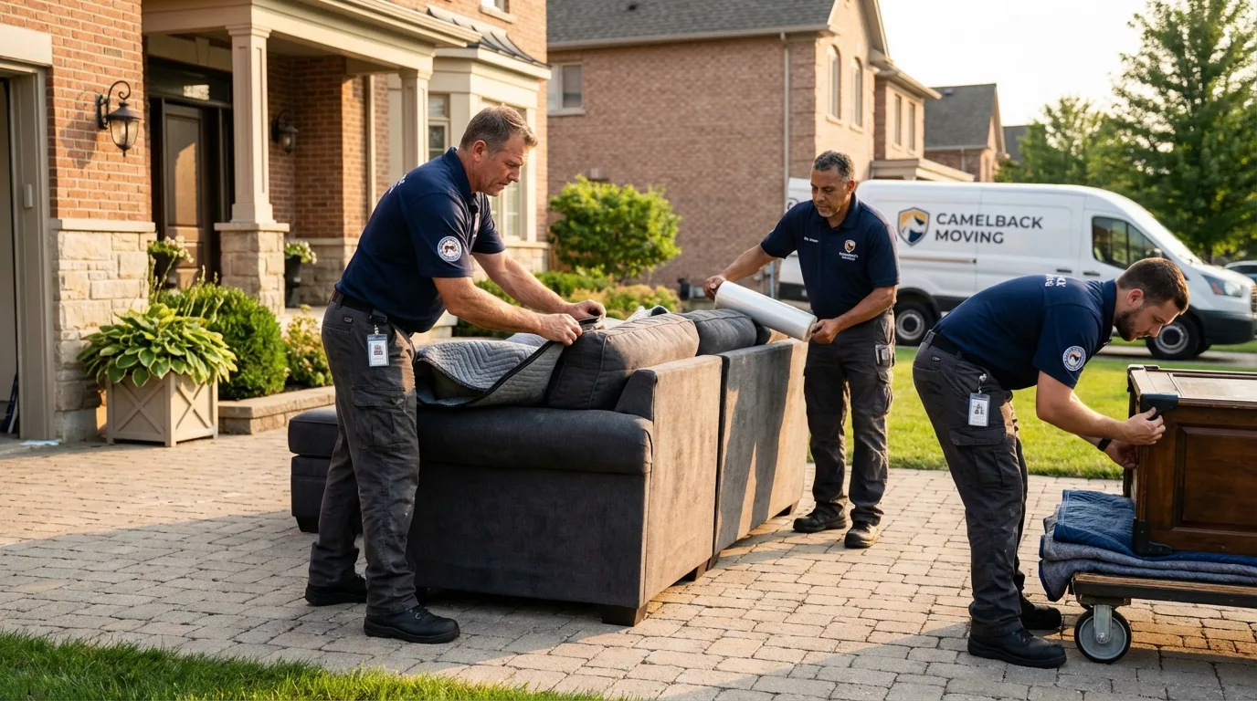 Large estate moving crew wrapping furniture in Bayonne, NJ